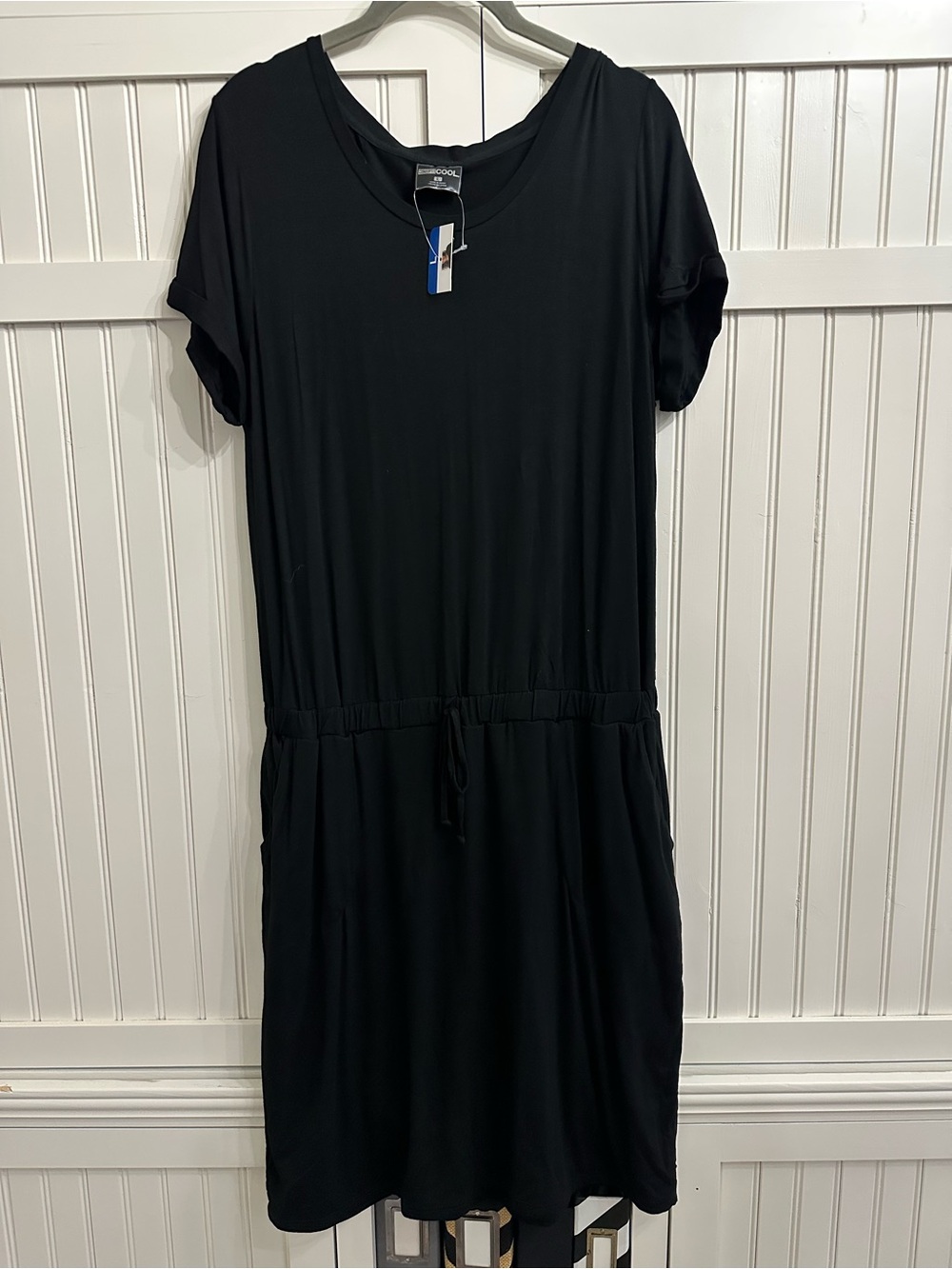 Everyday Black Drawstring Waist T-Shirt Dress Size L